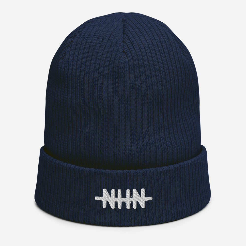 NHN Geborduurd Logo Biologische geribbelde beanie - NHN Artworks